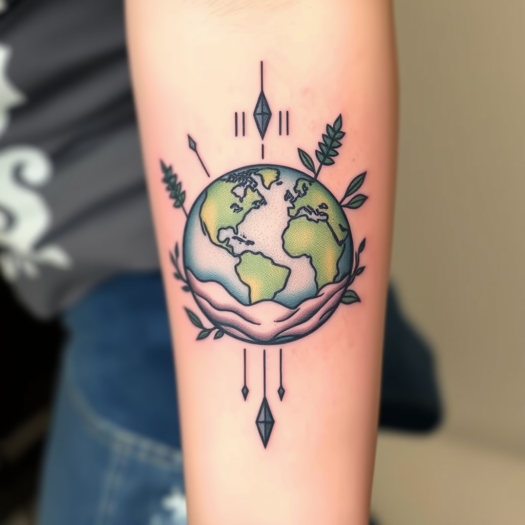 A tattoo design of About 15cm with an earth theme in the style of realistic. - earth theme tattoo design generated by AI tattoo generator