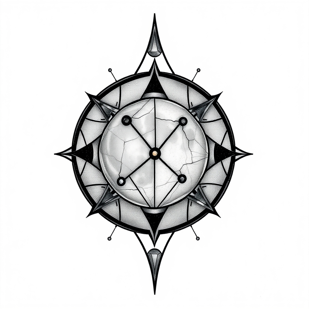 A tattoo design of Aquarius constellation in broken glass with the moon behind it in the style of geometric. - astrology symbol tattoo design generated by AI tattoo generator
