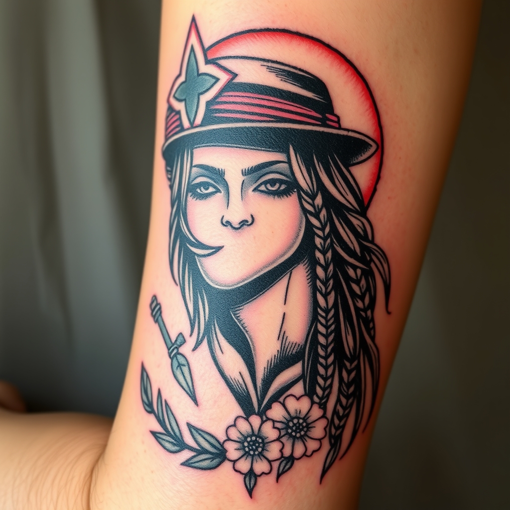 A tattoo design of About 15cm with a hippy theme in the style of realistic. - hippie culture tattoo design generated by AI tattoo generator