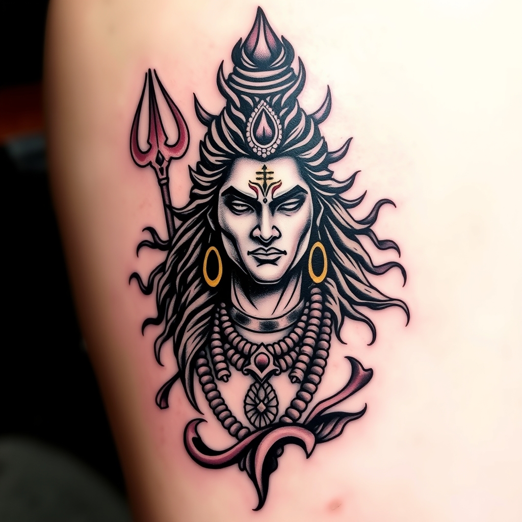 A tattoo design of Lord Shiva in the style of realistic. - hindu mythology tattoo design generated by AI tattoo generator