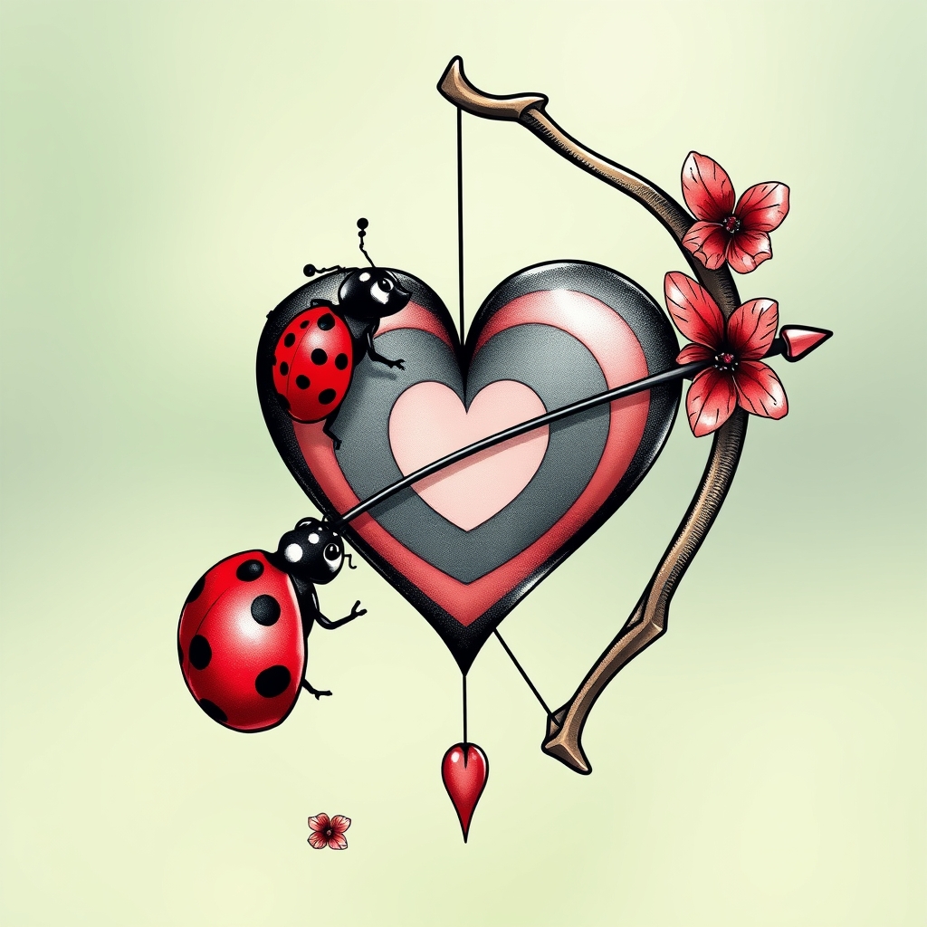 A tattoo design of love heart archery bow ladybug in the style of realistic. - love symbols tattoo design generated by AI tattoo generator