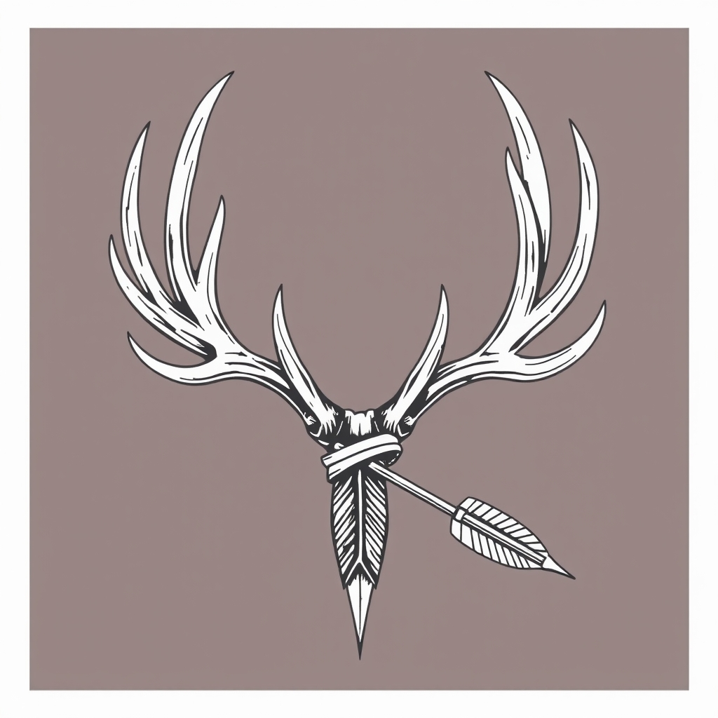 A tattoo design of 1 elk antler wrapped around 1 arrow in the style of traditional. - wildlife symbolism tattoo design generated by AI tattoo generator