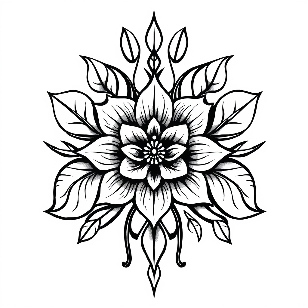 A tattoo design of Floral in the style of tribal. - i'm ready when you are. what's the tattoo description? tattoo design generated by AI tattoo generator