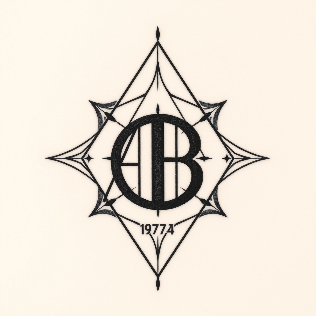 A tattoo design of Initials AB, year 1974,  in the style of geometric. - initials tattoo design generated by AI tattoo generator