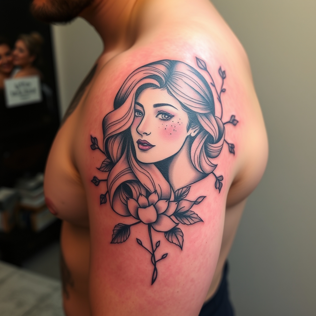 A tattoo design of A feminine tattoo for a feminine man in the style of realistic. - gender identity tattoo design generated by AI tattoo generator
