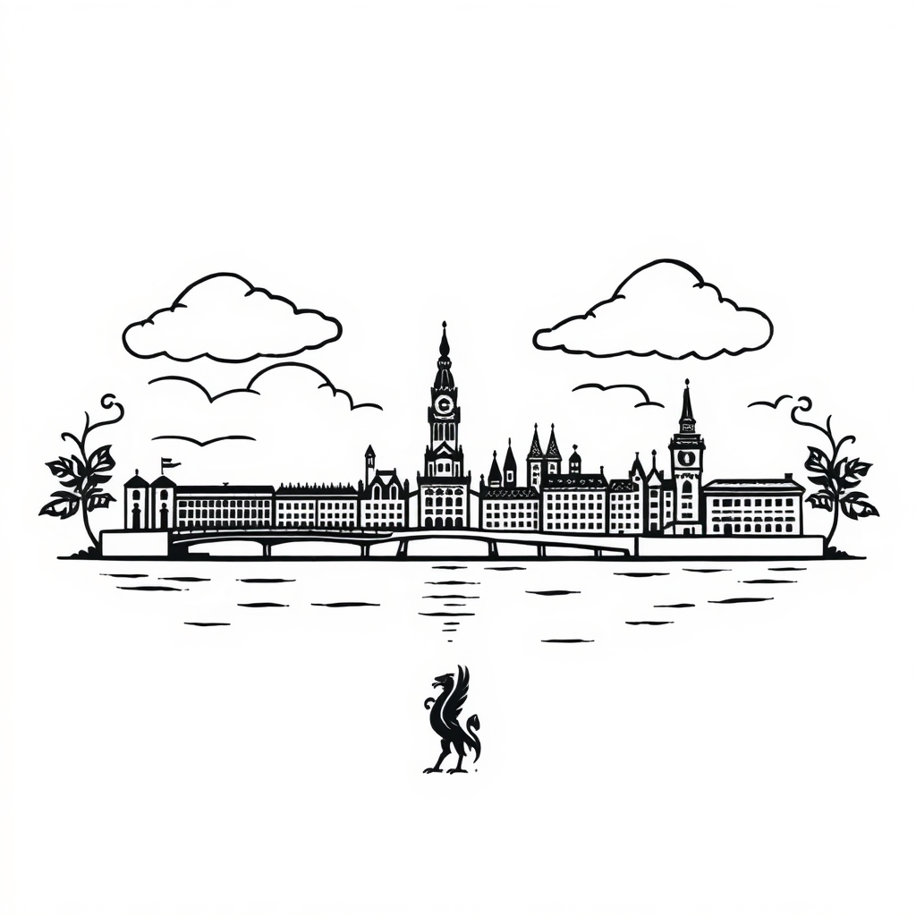 A tattoo design of Liverpool city landscape in the style of tribal. - city landscape tattoo design generated by AI tattoo generator