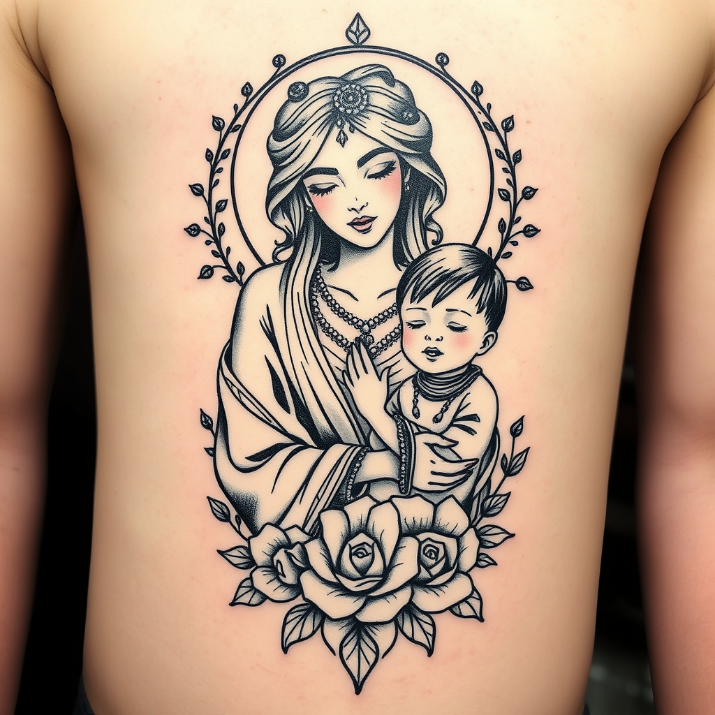 A tattoo design of Mother of two sons, I am always with you in the style of traditional. - family love tattoo design generated by AI tattoo generator