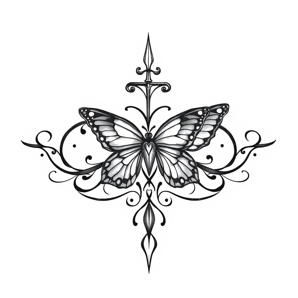 A tattoo design of Aaron infinity heart butterfly in the style of blackwork. - heart symbol tattoo design generated by AI tattoo generator