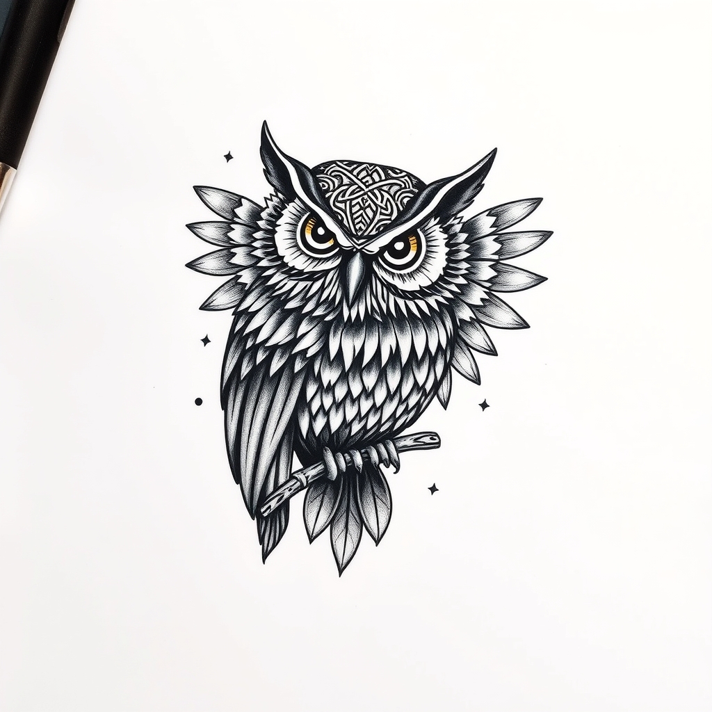 A tattoo design of Owl  in the style of blackwork. - animals tattoo design generated by AI tattoo generator