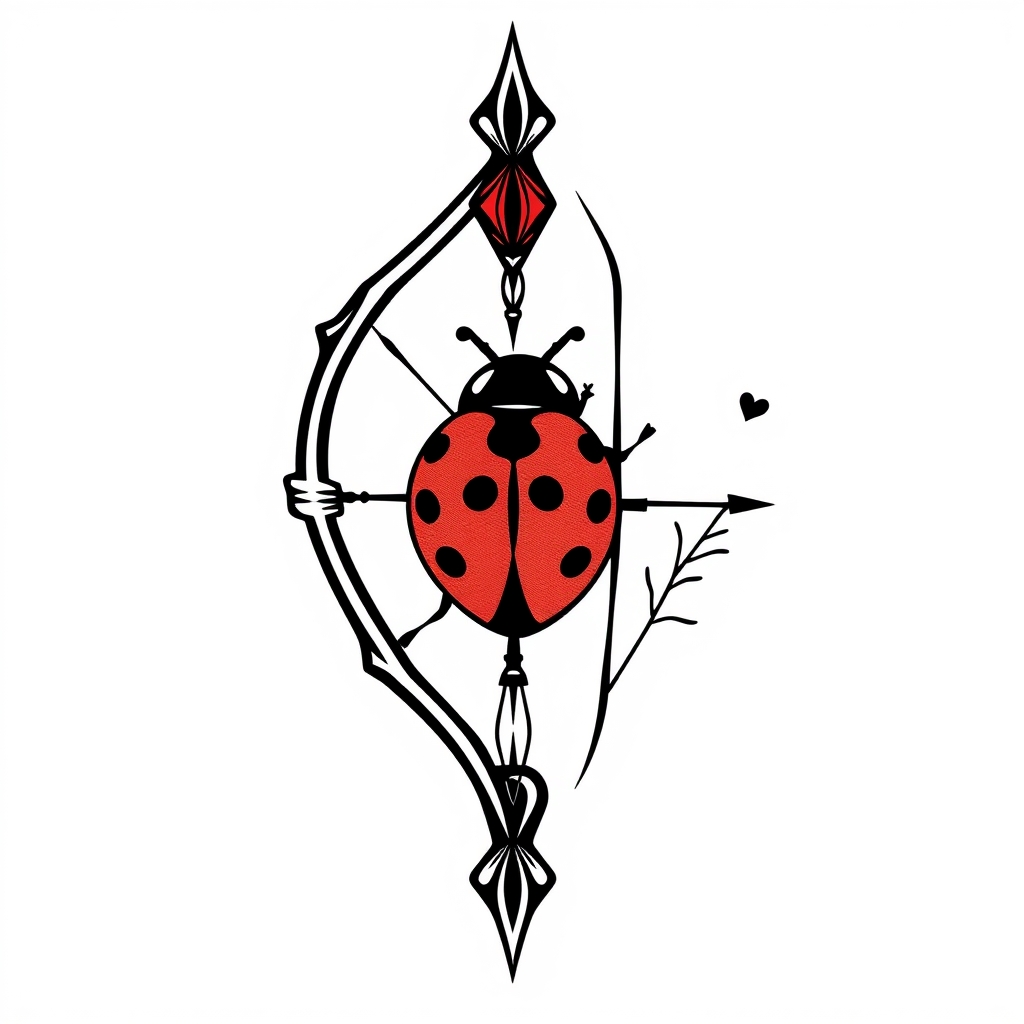 A tattoo design of heart archery bow ladybug in the style of minimalist. - insect mythology tattoo design generated by AI tattoo generator