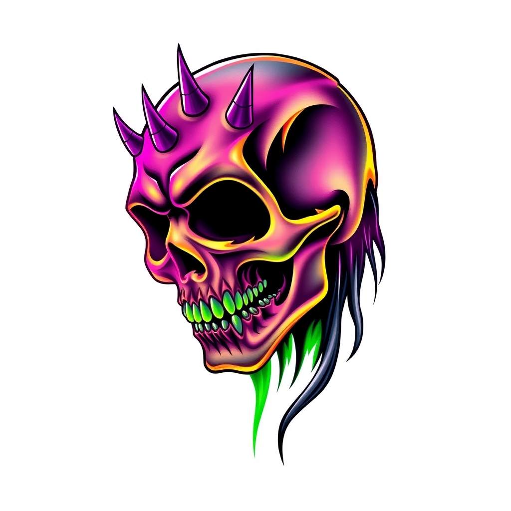 A tattoo design of Jeepers creepers head tattoo with neon colors in the style of realistic. - horror movie tattoo design generated by AI tattoo generator