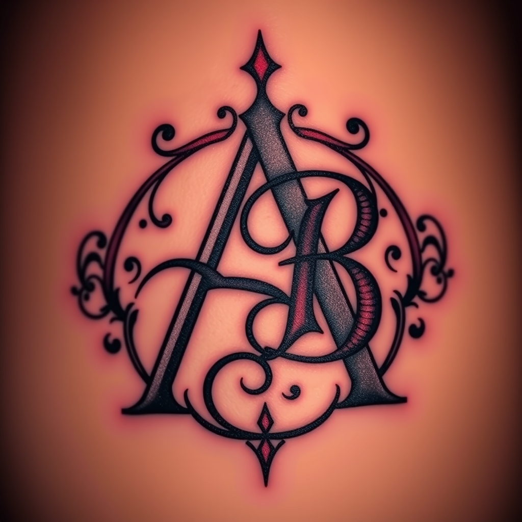 A tattoo design of Initials A and  B with lighting  in the style of realistic. - monogram tattoo design generated by AI tattoo generator