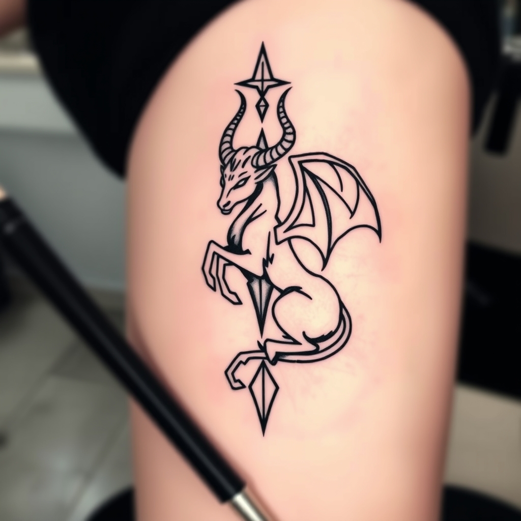 A tattoo design of capricorn devilish in the style of geometric. - zodiac symbol tattoo design generated by AI tattoo generator