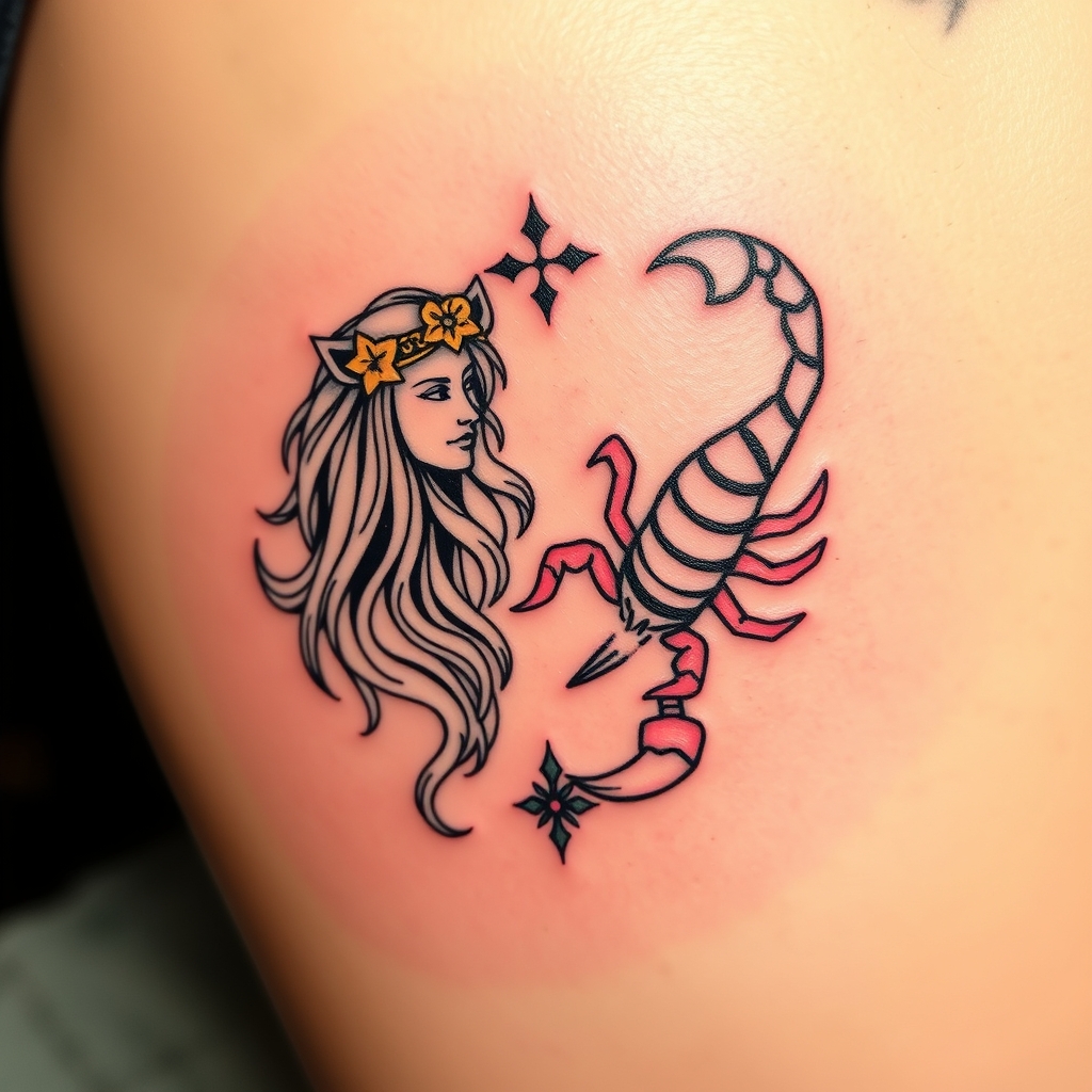 A tattoo design of Combine zodiac signs Aquarius and Scorpio in the style of japanese. - zodiac signs tattoo design generated by AI tattoo generator
