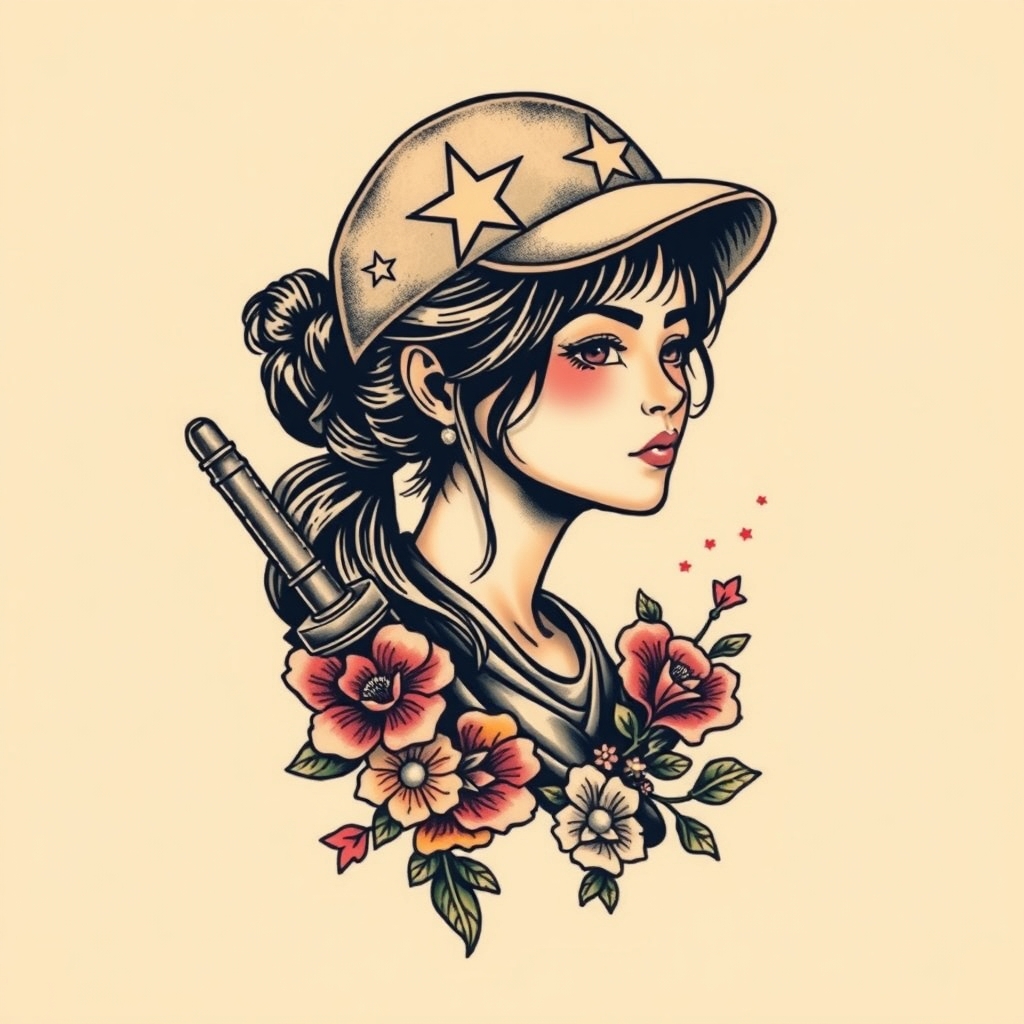 A tattoo design of  Vietnam war peace girl in the style of realistic. - vietnam war tattoo design generated by AI tattoo generator