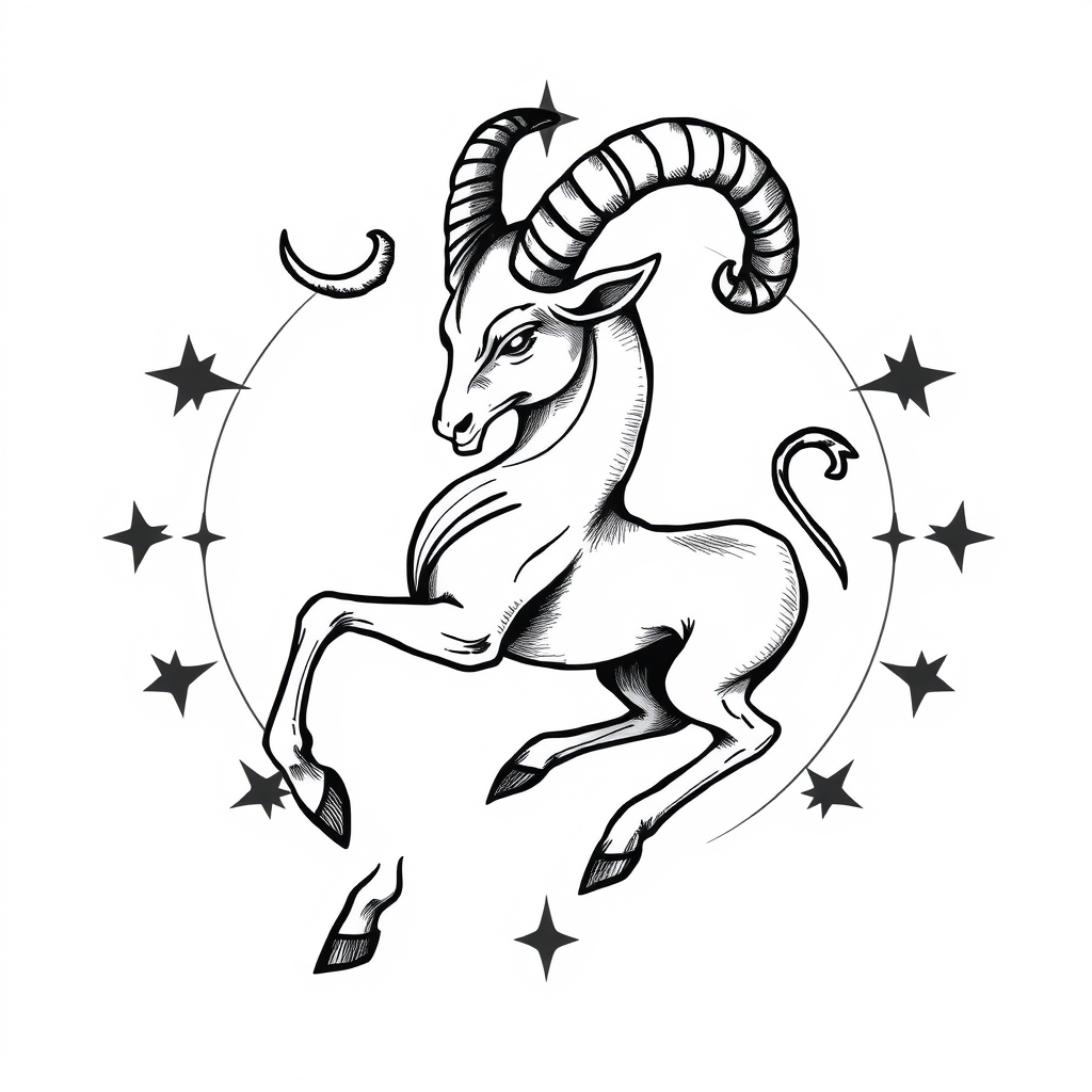A tattoo design of capricorn in the style of blackwork. - zodiac symbol tattoo design generated by AI tattoo generator