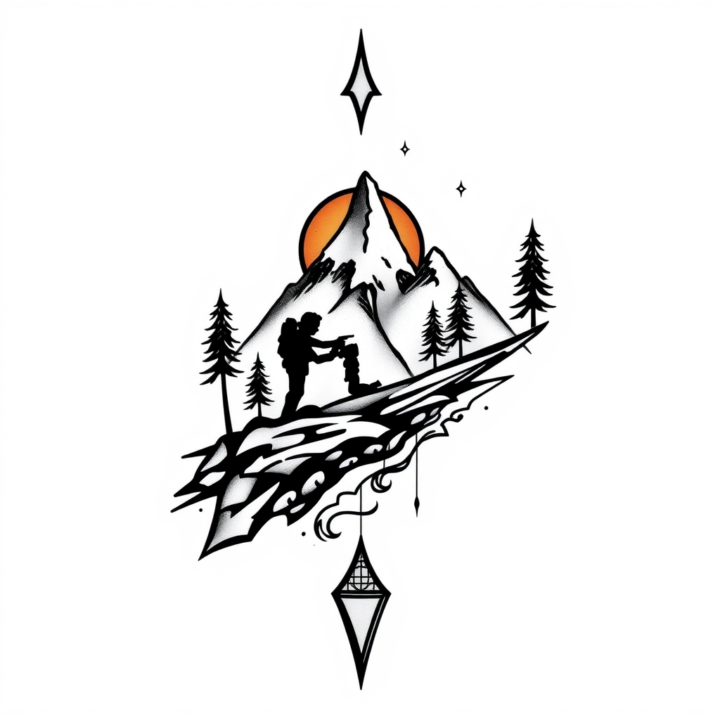 A tattoo design of About 15cm with an adventure theme in the style of realistic. - adventure tattoo design generated by AI tattoo generator