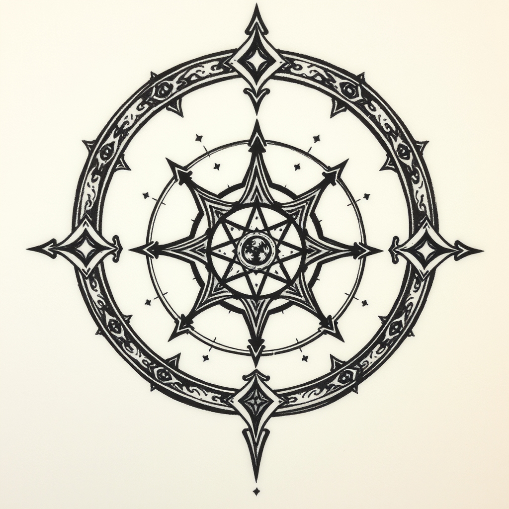 A tattoo design of Diabet,broker hert,magic circle, fantasy, in the style of realistic. - fantasy magic tattoo design generated by AI tattoo generator
