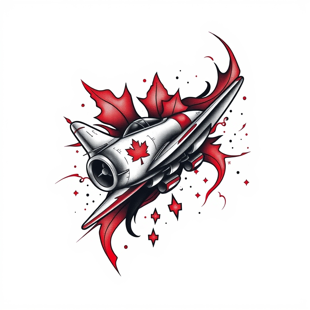 A tattoo design of Canadian fighter in the style of abstract. - military aircraft tattoo design generated by AI tattoo generator