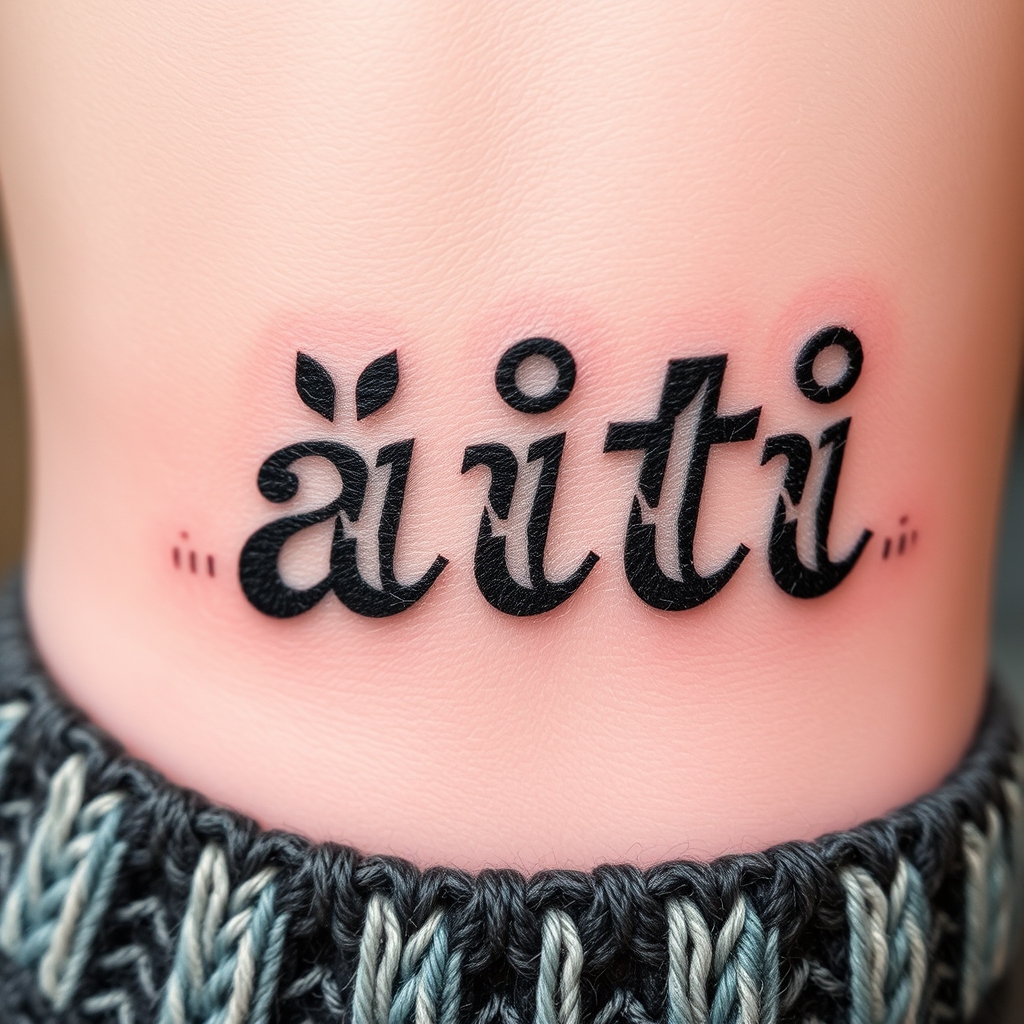 A tattoo design of Word "äiti" as it was knitted into skin like wool socks in the style of traditional. - text tattoo tattoo design generated by AI tattoo generator