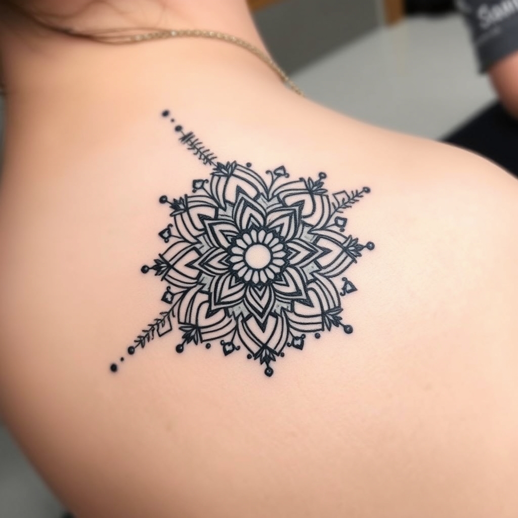 A tattoo design of Henna style fine line in the style of geometric. - henna style tattoo design generated by AI tattoo generator