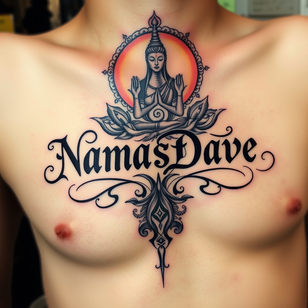 A tattoo design of "NamasDave" in a script for Yoga Teacher in the style of surrealistic. - yoga tattoo design generated by AI tattoo generator