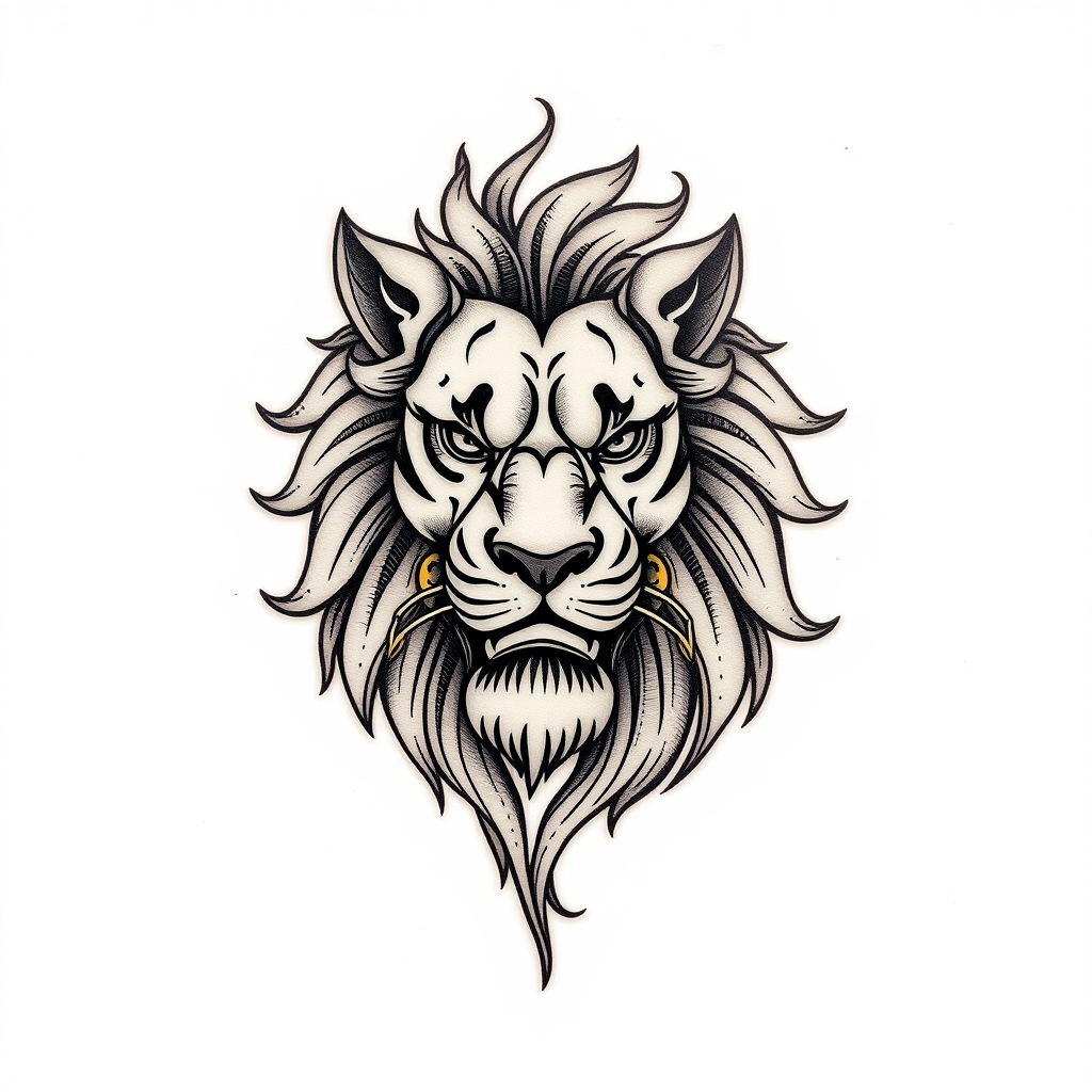A tattoo design of Lion  in the style of traditional. - wildlife tattoo design generated by AI tattoo generator