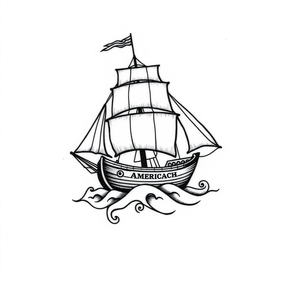 A tattoo design of Traditional American Ship in the style of blackwork. - nautical symbol tattoo design generated by AI tattoo generator