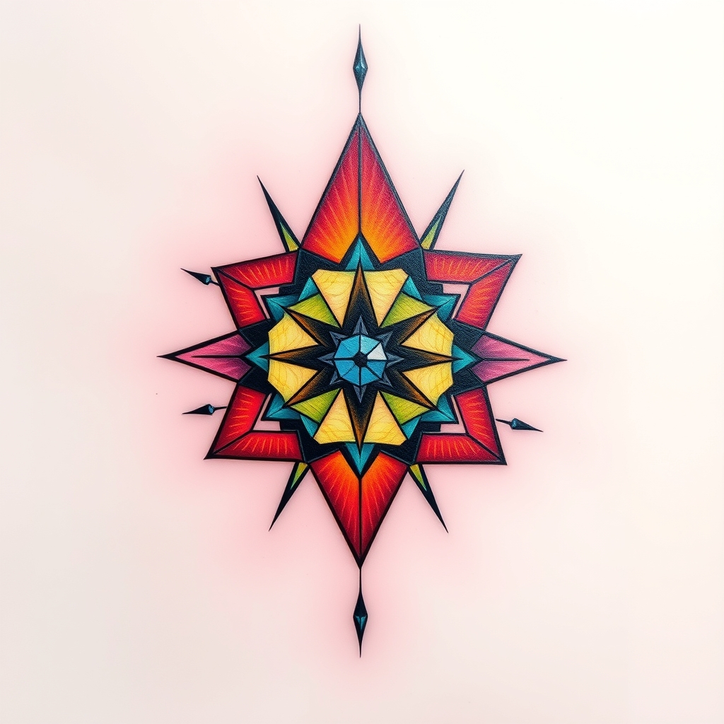 A tattoo design of geometric shapes with bright colors in the style of realistic. - geometric shapes tattoo design generated by AI tattoo generator
