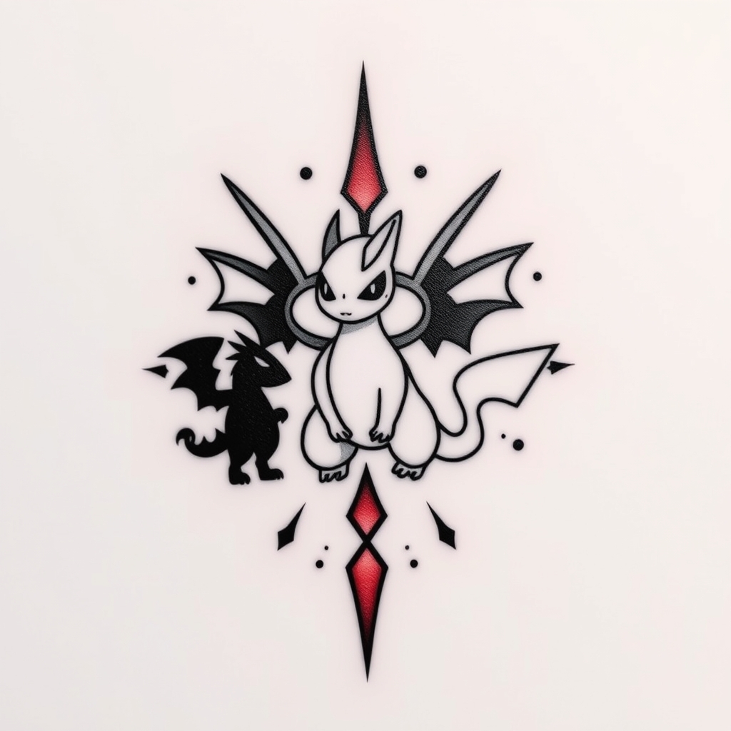 A tattoo design of Pokemon Evoli im Zentrum mit Evolutions in the style of minimalist. - pokemon tattoo design generated by AI tattoo generator