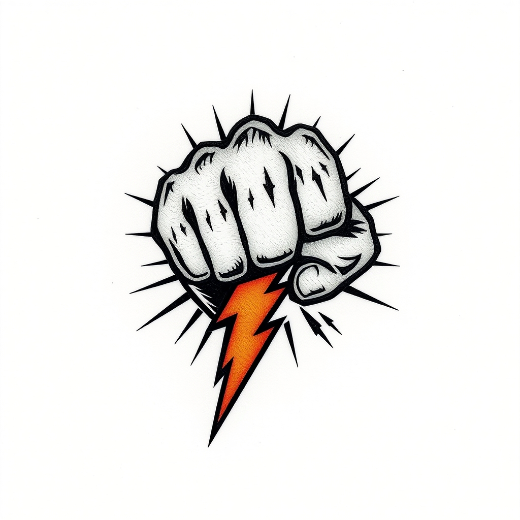 A tattoo design of CM Punk lightning fist logo in the style of traditional. - wrestling logo tattoo design generated by AI tattoo generator