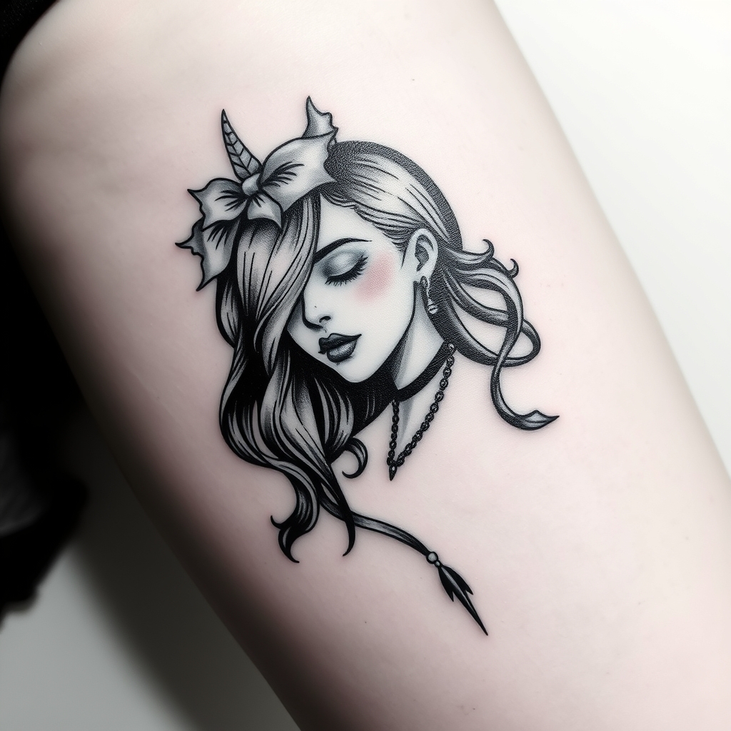A tattoo design of bdsm submissive bw girl in the style of blackwork. - bdsm lifestyle tattoo design generated by AI tattoo generator