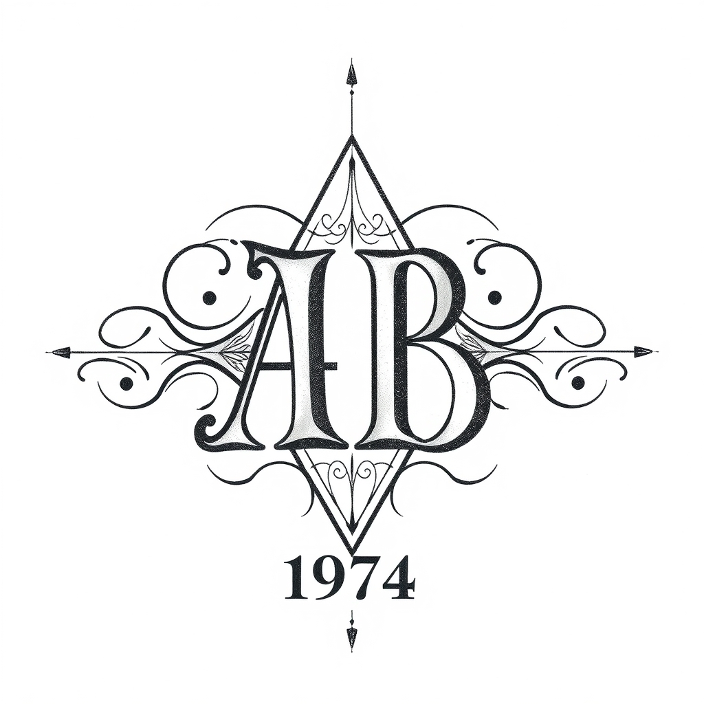 A tattoo design of Initials AB, year 1974, in the style of geometric. - birth year tattoo design generated by AI tattoo generator
