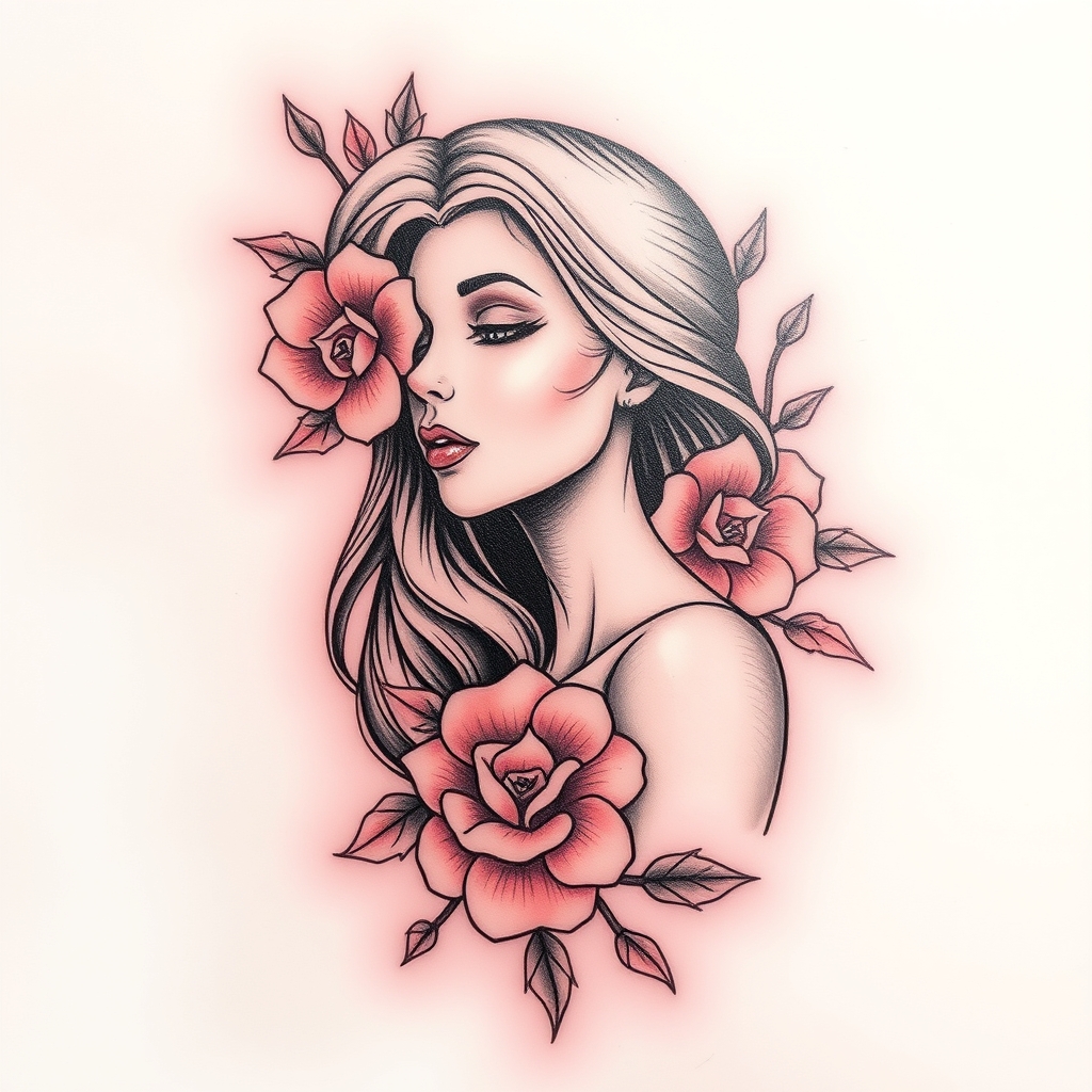 A tattoo design of Feminine in the style of realistic. - feminine tattoo design generated by AI tattoo generator