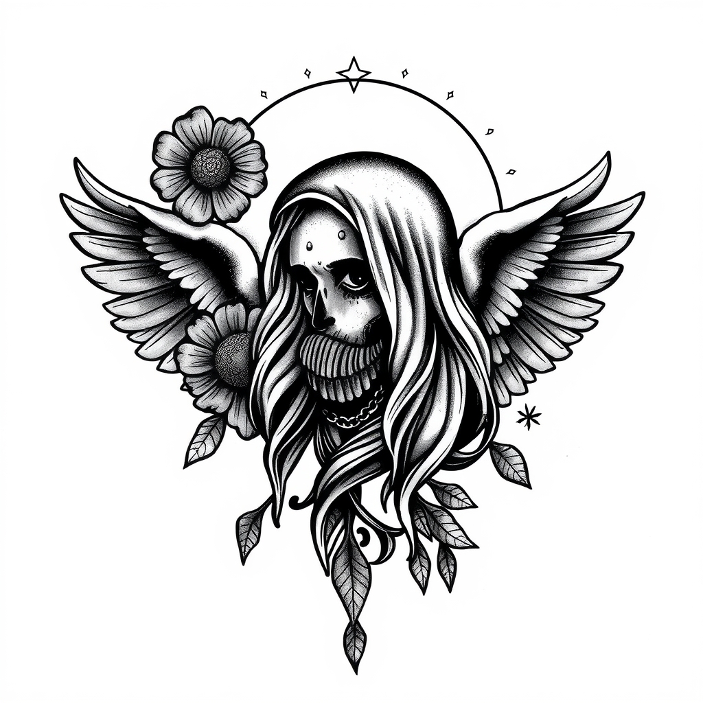 A tattoo design of About 15cm with a hippy theme in the style of realistic. - hippy tattoo design generated by AI tattoo generator