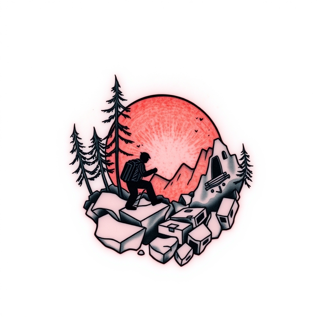 A tattoo design of About 15cm with an adventure theme in the style of realistic. - adventure tattoo design generated by AI tattoo generator