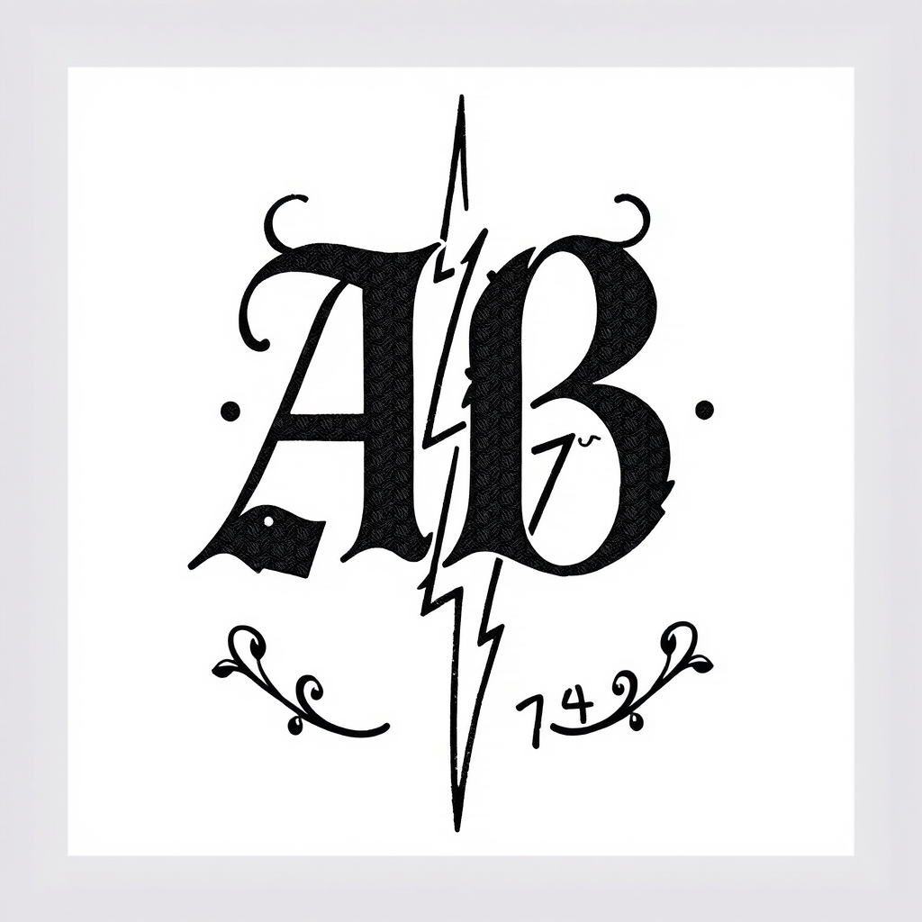 A tattoo design of Initials AB, year 74, lightning bolt in the style of traditional. - symbol tattoo design generated by AI tattoo generator