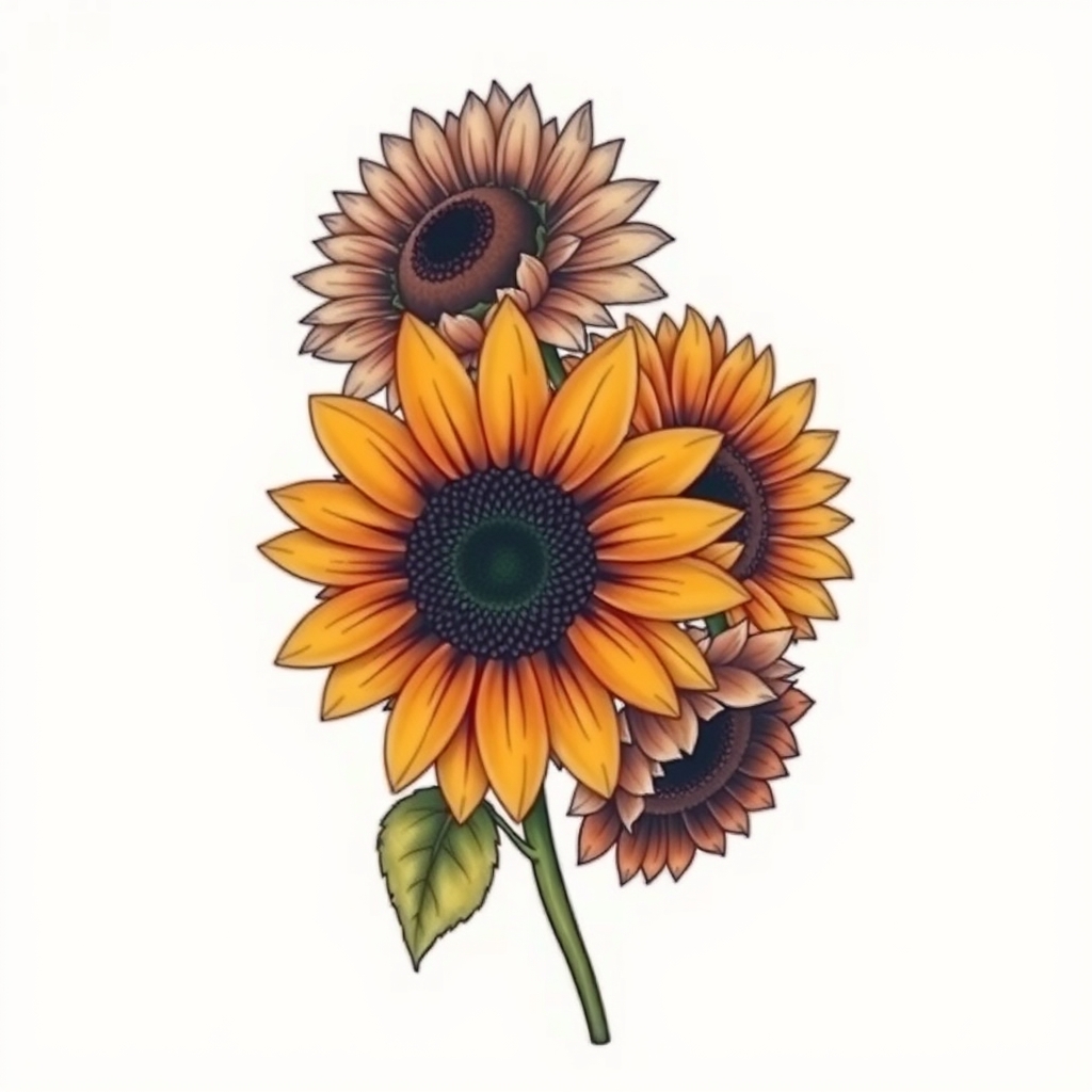 A tattoo design of Four sunflowers in the style of realistic. - flowers tattoo design generated by AI tattoo generator