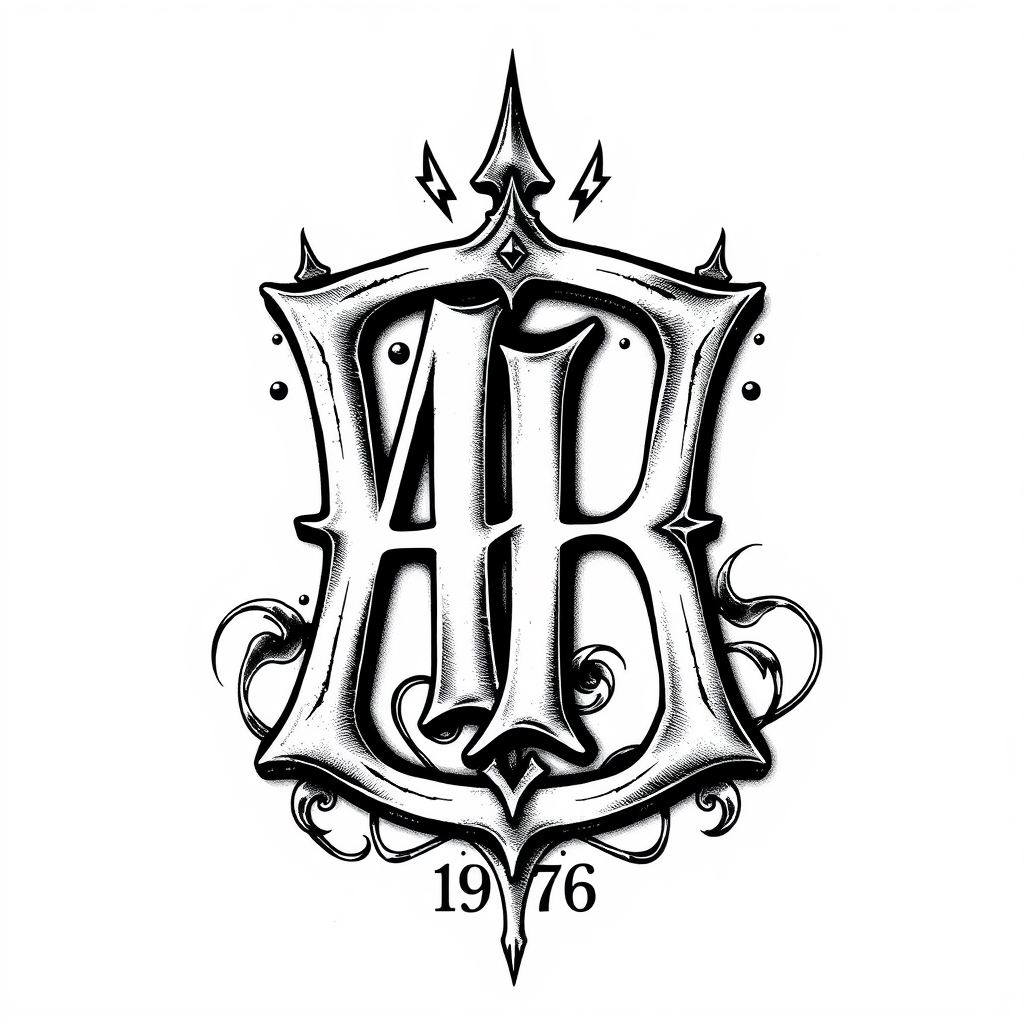 A tattoo design of Initials AB, year 1974,  in the style of surrealistic. - initials tattoo design generated by AI tattoo generator