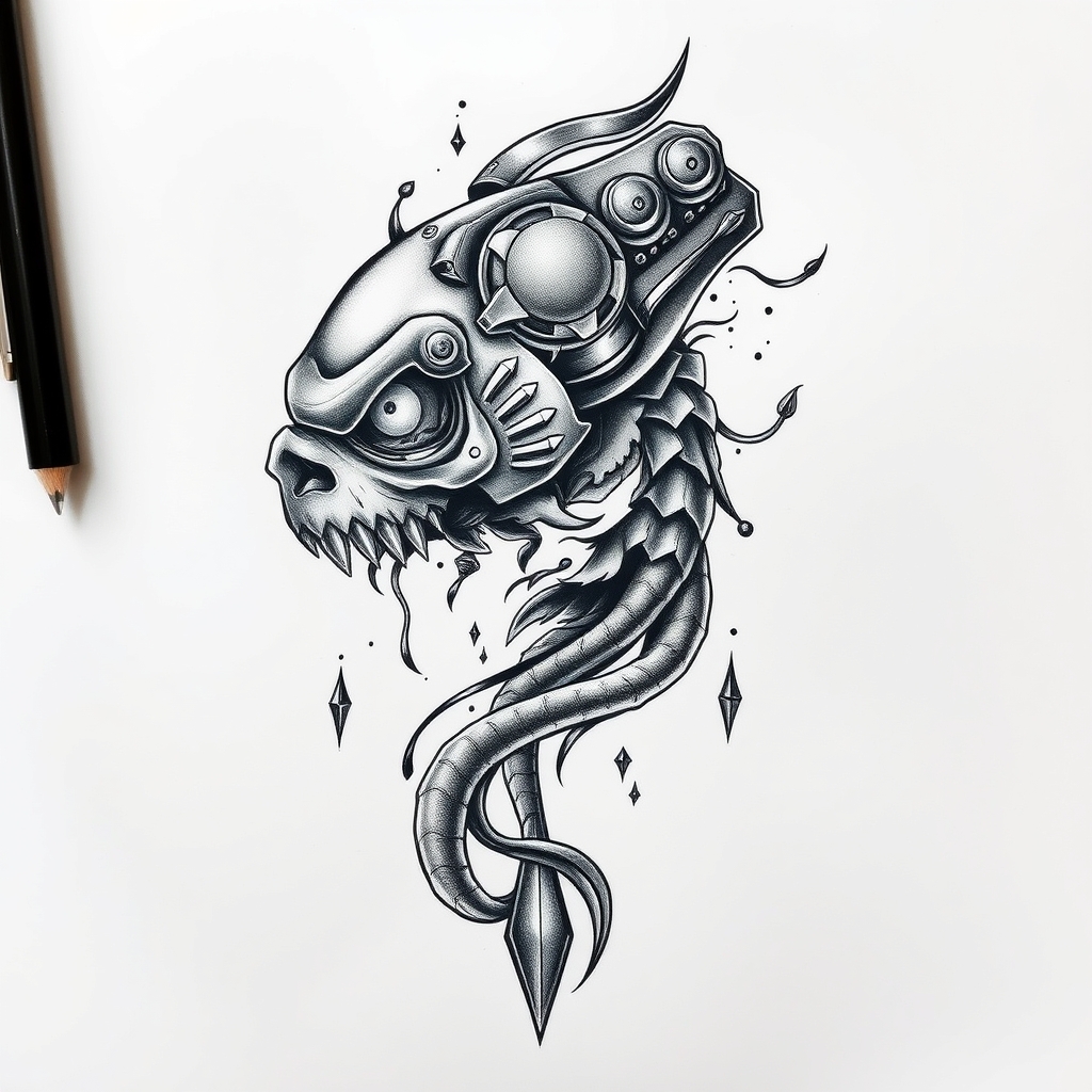 A tattoo design of AJSKAB  in the style of realistic. - no text to extract from. tattoo design generated by AI tattoo generator
