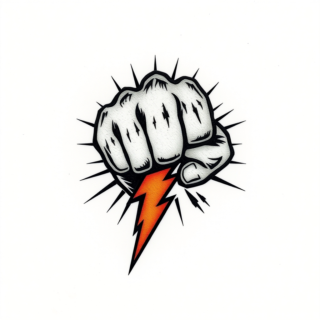 A tattoo design of CM Punk lightning fist logo in the style of traditional. - wrestling logo tattoo design generated by AI tattoo generator