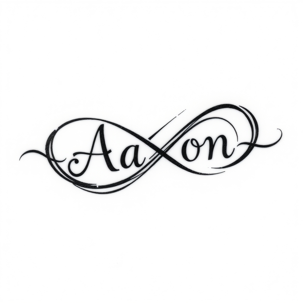 A tattoo design of Infinity symbol with the name Aaron in the style of blackwork. - symbol name tattoo design generated by AI tattoo generator
