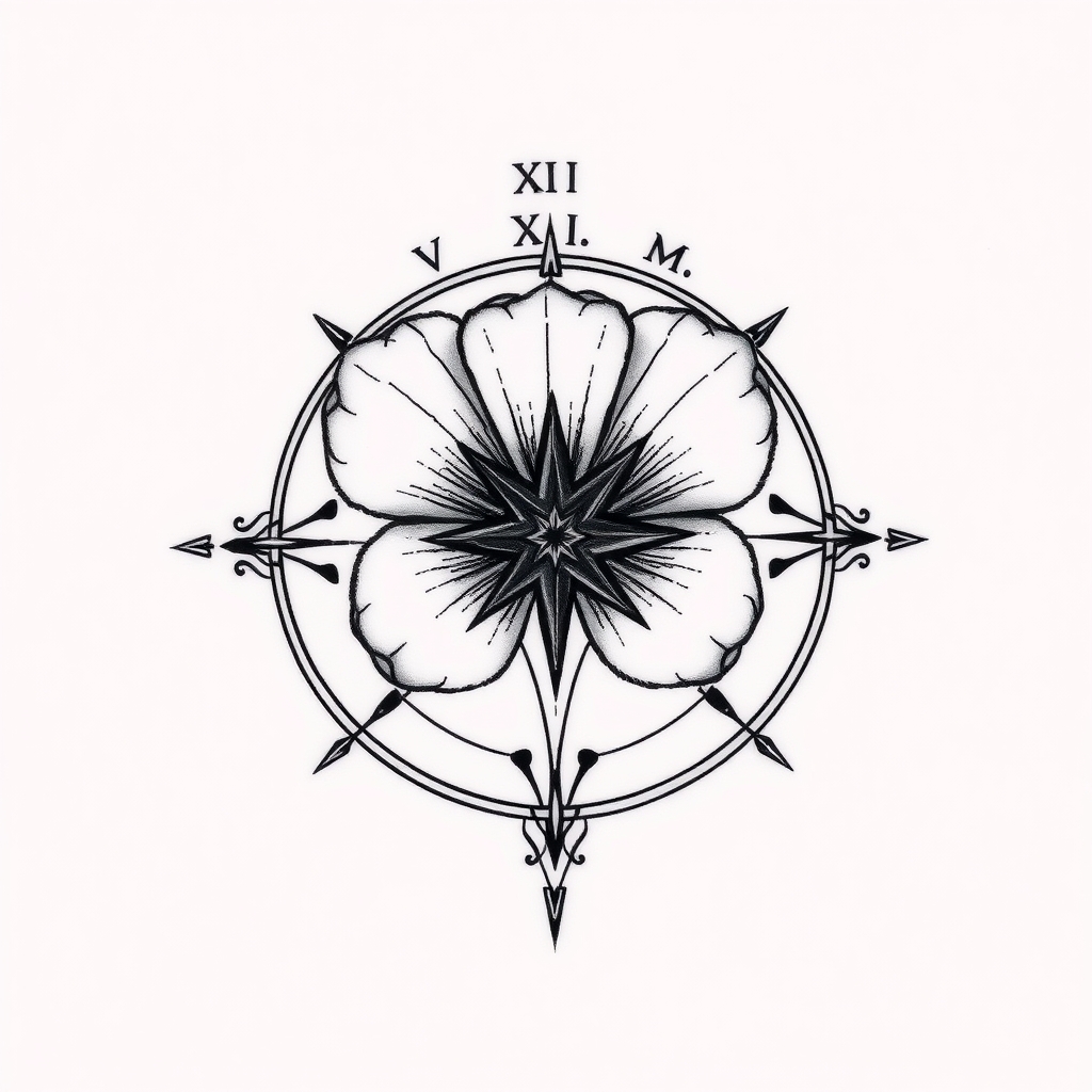 A tattoo design of XV: XI: MMXXI Isabella Poppy  deus meus est sacramentum, dedita deo  in the style of geometric. - roman numerals and latin phrase tattoo design generated by AI tattoo generator