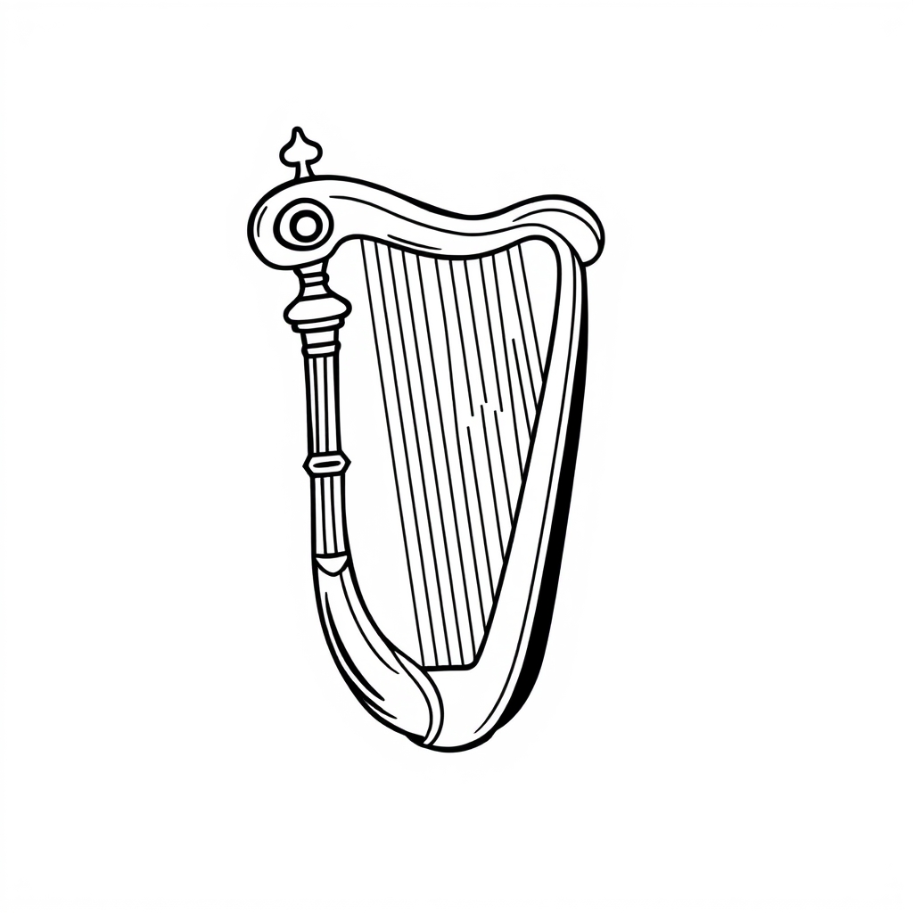 A tattoo design of one black line drawing of a Lyre, in the style of simplified and stylized illustrations, simple line drawing, high resolution vector in the style of geometric. - musical instruments tattoo design generated by AI tattoo generator