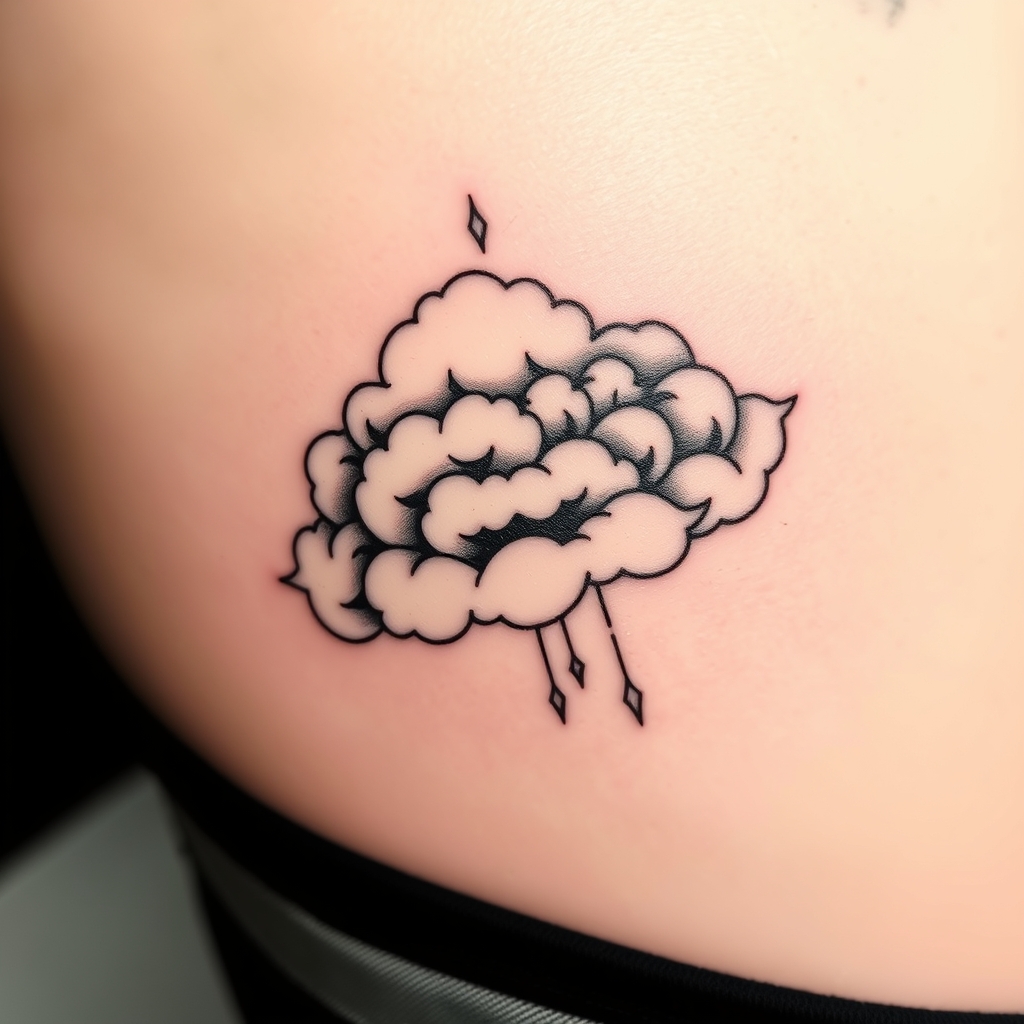 A tattoo design of A cloud that also represents family in the style of blackwork. - weather symbol tattoo design generated by AI tattoo generator