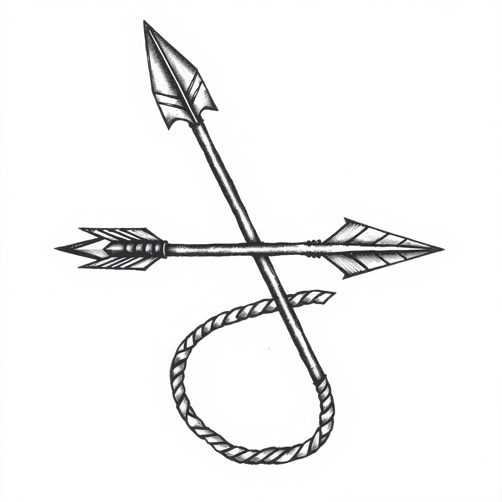 A tattoo design of Very realistic arrowhead with rope around it in the style of blackwork. - native american symbols tattoo design generated by AI tattoo generator