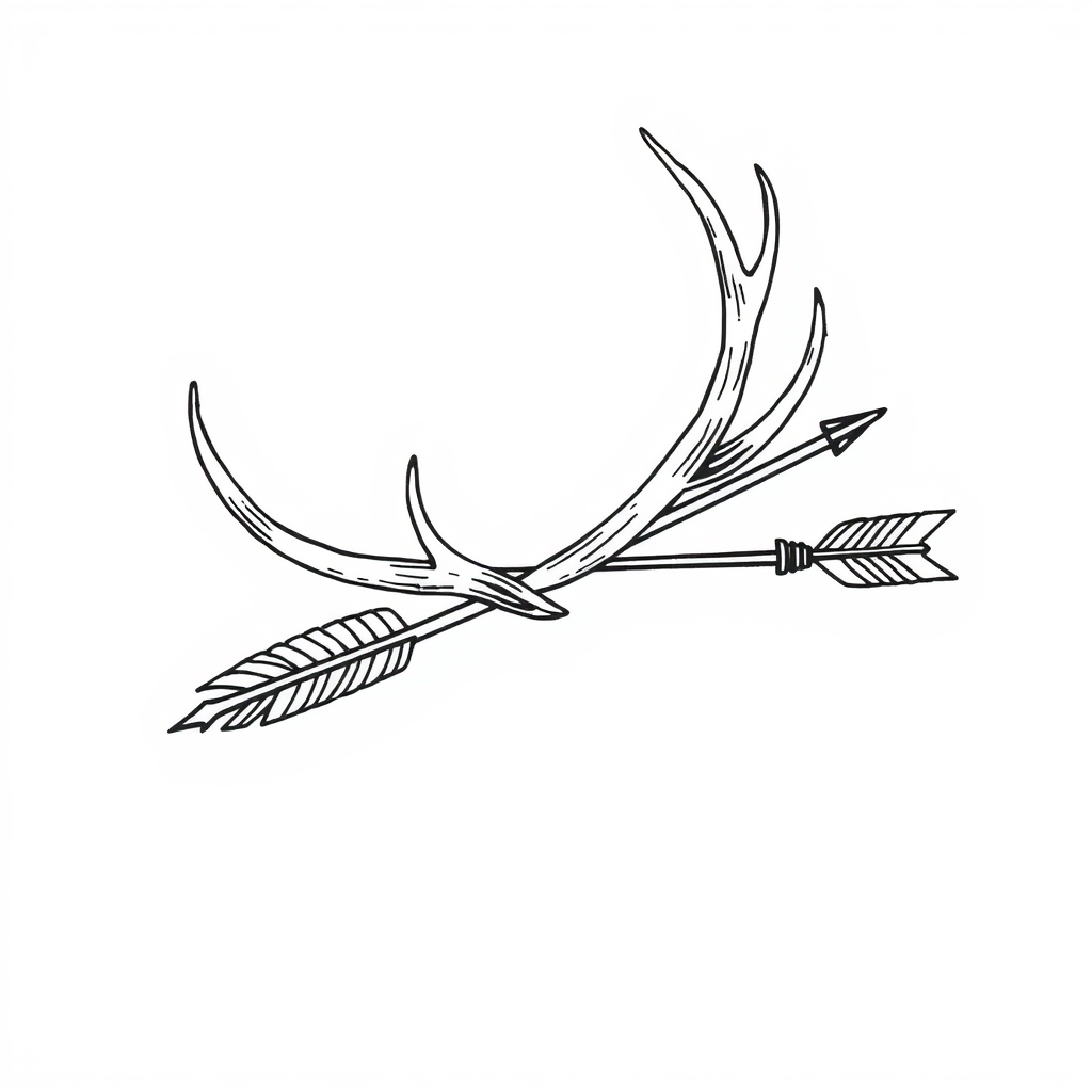 A tattoo design of 1 elk antler wrapped around 1 arrow in the style of traditional. - wildlife hunting tattoo design generated by AI tattoo generator