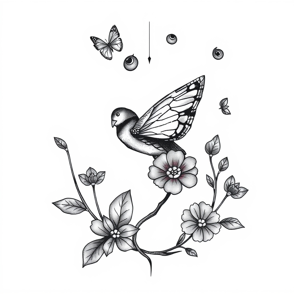 A tattoo design of About 15cm with a nature theme in the style of surrealistic. - nature tattoo design generated by AI tattoo generator