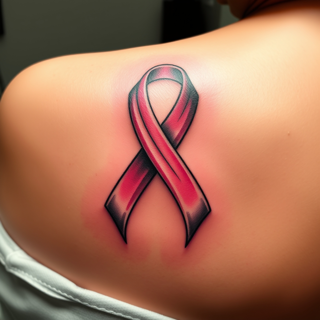 A tattoo design of Breast cancer ribbon,, you can do anything 10 seconds at a time in the style of realistic. - cancer awareness tattoo design generated by AI tattoo generator