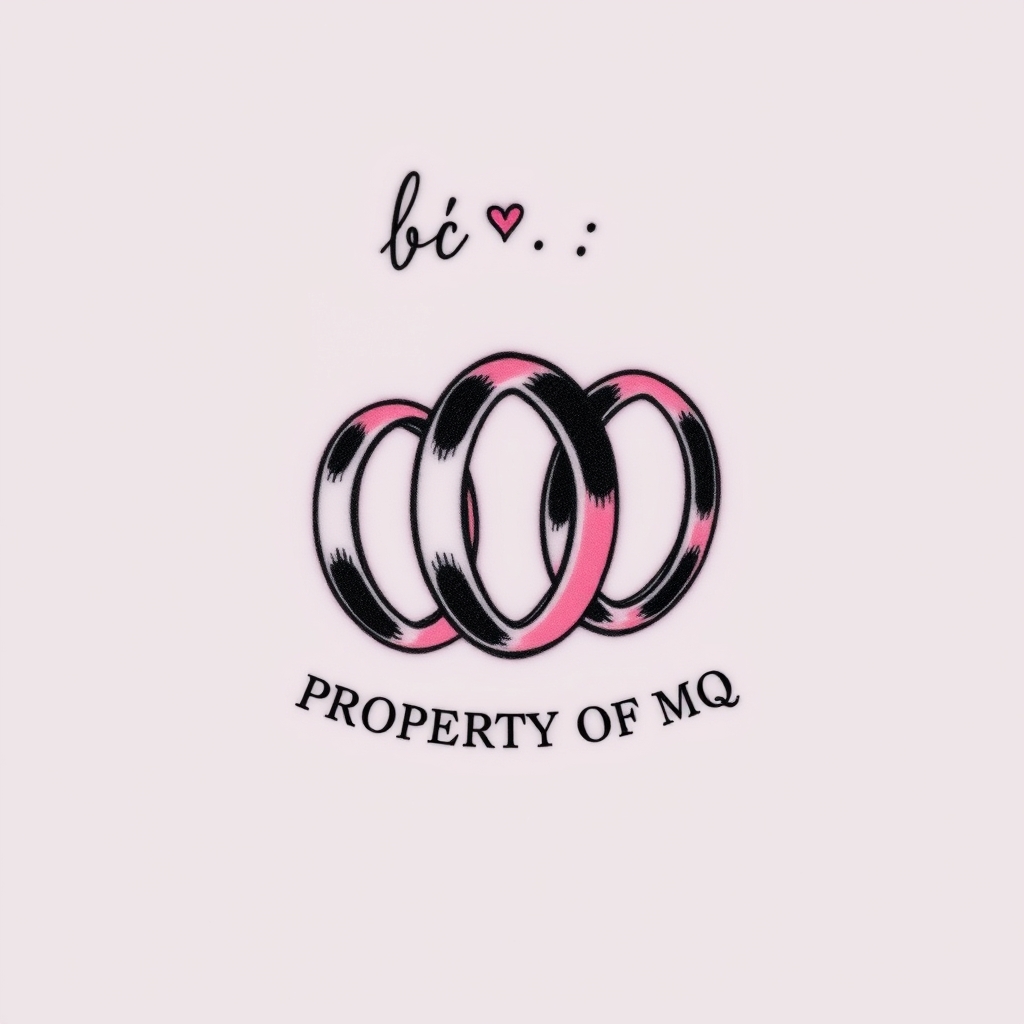 A tattoo design of 3 rings symbol of being a  cuckold.  Black and pink are the colors. Name is bb.  Says PROPERTY OF MQ in the style of minimalist. - symbol of ownership tattoo design generated by AI tattoo generator